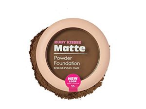 Ruby Kisses Powder Foundation Full Coverage Matte Foundation Long Lasting Face Makeup 0.35 oz. (Cognac)