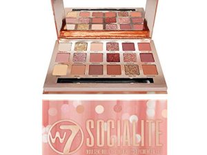 W7 Socialite Pressed Pigment Palette - 18 Pink Nude Colors - Flawless Long-Lasting Glam Makeup
