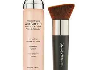 MagicMinerals AirBrush Foundation by Jerome Alexander – 2pc Set with Airbrush Foundation and Kabuki Brush - Spray Makeup with Anti-aging Ingredients for Smooth Radiant Skin (Light)