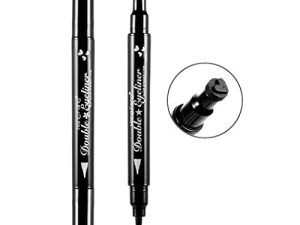Pinkiou 2 in 1 Double-headed Liquid Eyeliner Pen Stamp Super Slim Gel Felt Tip High Pigment Black Waterproof Smudgeproof Long Lasting Makeup Tool(Heart)