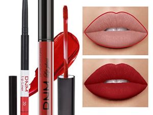 AMY'S DIARY 2pcs Matte Ruby Red Lip Liner and Lipstick Makeup Set