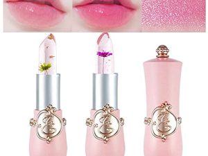 2Pcs Crystal Flower Jelly Color Changing Lipstick Magic Lipstick Lip Gloss Clear with Flower inside