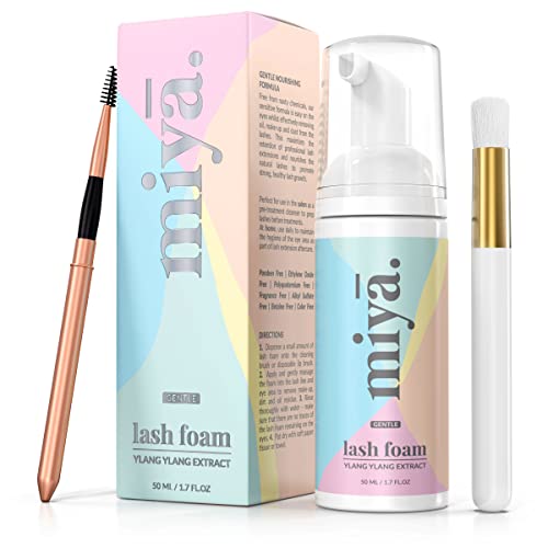 Eyelash Extension Cleanser + Rose Gold Mascara Wand & Brush | Eyelid Cleanser | Lash Bath | Paraben & Sulfate Free Makeup Remover Lash Cleanser for Extensions | Salon & Home | Miya Lash Shampoo 50ml Eyelash Extension Cleanser + Rose Gold Mascara Wand & Brush | Eyelid Cleanser | Lash Bath | Paraben & Sulfate Free Makeup Remover Lash Cleanser for Extensions | Salon & Home | Miya Lash Shampoo 50ml