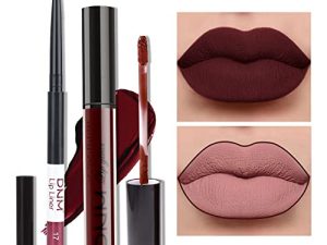 HAOYA 2Pcs Matte Dark Red Lip Liner and Lipstick Makeup Set