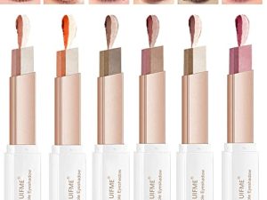 UIFME Glitter Gradient Eyeshadow Stick Double Color Eyeshadow Stick Set Shimmer Waterproof Eye Shadow Stick for Eye Makeup 12 Colors (6 Packs)