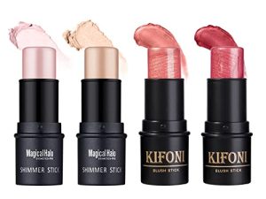 Sumeitang 4 Pcs Cruelty-Free Waterproof Highlighter Makeup Sticks Shimmer Illuminator and Blush Stick Face Contour Cosmetics Set Easy To Use Blends Effortlessly