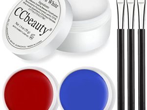 CCbeauty Large Clown White(1.9Oz) Blue Red Face Body Paint Cream Foundation with 3 Brushes for Clown Joker Makeup in Halloween Special Effects SFX Cosplay Costume Parties