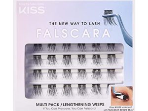 KISS Falscara DIY Eyelash Extension Lengthening Wisps - Featherlight Synthetic Reusable Artificial Eyelashes Multipack of 24 Mini Lash Clusters for that Authentic Eyelash Extension Look