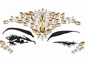 face jewels for makeup Festival Wedding Face Gems Temporary Tattoos mermaid halloween Bindi Fusion Headpiece Body Jewellery bindi face jewel(Topaz gold/SR16)