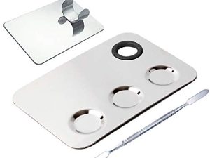Cosmetic Palette with Mini Ring Palette and Spatula Set Tool 3-Wells Stainless Steel Mixing Makeup Palette Women Cosmetic Palette for Makeup Nail Art Accessories Pack of 3