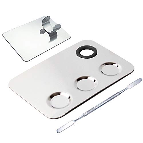 Cosmetic Palette with Mini Ring Palette and Spatula Set Tool 3-Wells Stainless Steel Mixing Makeup Palette Women Cosmetic Palette for Makeup Nail Art Accessories Pack of 3 Cosmetic Palette with Mini Ring Palette and Spatula Set Tool 3-Wells Stainless Steel Mixing Makeup Palette Women Cosmetic Palette for Makeup Nail Art Accessories Pack of 3