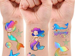 Mermaid Party Supplies Temporary Tattoos for Kids - Glitter Mermaid Birthday Party Favors