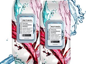 Face Wipes | Retinol Facial Cleansing and Gentle Make Up Remover Wipes - 2 Pack (50 Count Each) | Body Prescriptions