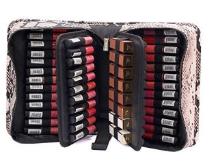 ROWNYEON Lipstick Organizer Bag Case Lipstick Holder 67 Slots Snake Print Portable Travel Makeup Bag Cosmetic Case Lipstick Carrying Case Makeup Storage Bag Case For Lip Gloss