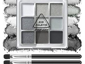 Miniling 9 Colors Smokey Grey Eyeshadow Palette,Highly Pigmented Mattes Shimmers Naked Powder Eyeshadow Palette,Long Lasting Waterproof Eye Shadow Makeup Palette with Eyeshadow Brush (Smoky Set)
