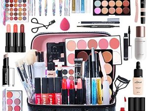 34PCs Makeup Gift Set All in One Bundle Women Full Kit Cosmetic Essential Starter Pro Brush Set Eyeshadow Palette Makeup Lipgloss Makeup Sets For Women Christmas Halloween Makeup Kit