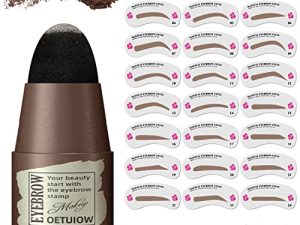 Eyebrow Stamp and Eyebrow Stencil Kit - One Step Eyebrow Makeup Brow Stamp Shaping Kit Long-Lasting Waterproof with 24 Reusable Eyebrow Stencils Trio Kit for Perfect Natural Brow (Dark Brown)