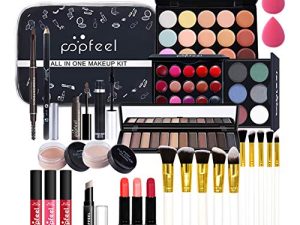 Pure Vie All-in-One Makeup Gift Set Holiday Birthday Cosmetic Essential Starter Bundle Include Eyeshadow Palette Lipstick Lipgloss Concealer Mascara Foundation Brush - Makeup Kit for Women Full Kit