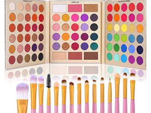 UCANBE Professional 86 Colors Eyeshadow Palette with 15pcs Makeup Brushes Set Matte Glitter Long Lasting Highly Pigmented Waterproof Contour Blush Powder Highlighter All in One