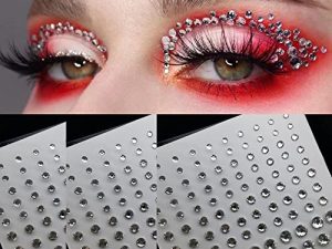 Eye Body Face Gems Jewels Rhinestone Stickers Acrylic Self Adhesive Crystal White Makeup Diamonds Face Tattoo Stick Gems for Women Festival Accessory DIY Crafts and Nail Art Decorations 3 Sheets