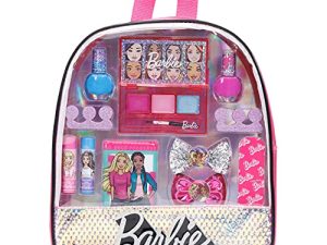Barbie - Townley Girl 15 Pcs Makeup Filled Backpack Cosmetic Gift Set with Mirror includes Lip Gloss