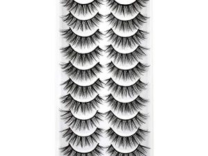 False Eyelashes Yawamica Lashes Cat Eye Fake Eyelashes 10 Pairs Natural Wispy Lashes Mink Faux Light Volume Mink Eyelashes Pack Reusable Soft Makeup 3D Eye Lashes