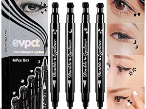 evpct 4 in 1 Stars Flowers Hearts Moon Face Eyeliner Stamps Makeup Eyeliner Set