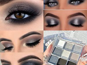 Black Smokey Gray Silver Glitter Shimmer Eye Eyeshadow Makeup Palette