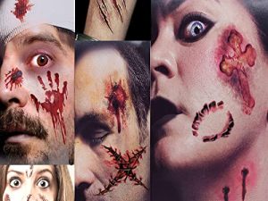 Zombie Makeup Halloween Makeup Tattoos - 11 Sheets Fake Blood Fake Scar Tattoos Halloween Makeup Kit Zombie Makeup Kit for Kids and Adults