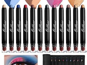 Oillase 12 PCS Eyeshadow Stick Sets with Smudge Proof Eyeshadow Primer Base
