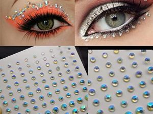 Rhinestone Stickers Self Adhesive Face Gems Stick on Body Jewels Eye Bling Jewels Decal Crystal Hair Diamonds for Makeup Rave Accessories Embellishments for Crafts for Women and Girls 2Pcs(AB)