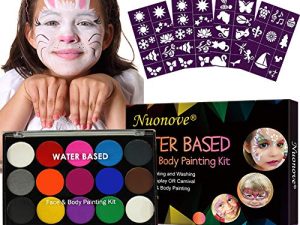 Face Paint Kit For Kids Halloween Face Paint Face Paint Face Painting Kit Cosplay Makeup Kit Professional Quality Face & Body Paint Face Body Paint Kit for Sensitive Skin with 4 Templates & 2 Brushes