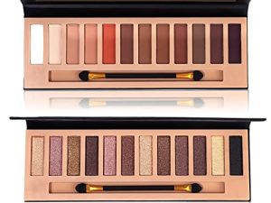 Hegafoo 2Pcs Pro 12 Colors Eyeshadow Makeup Palette - Matte Shimmer Pigmented Blendable Diamond Nude Natural Eye Shadow Pallet Kit with Brush(AB)