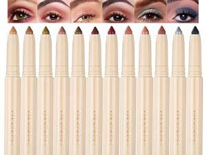 BestLand 12 Pcs Cream Eyeshadow Stick Set Matte Shimmer Rainbow Earth Colors Highly Pigmented Long Lasting Waterproof Eye Shadow stick Eye Liner Makeup with Pencil Sharpener (Set B)