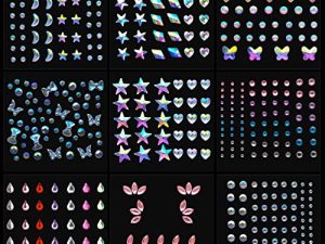 Le Fu Li 9 Sheets Eye Body Face Gems makeup gems Jewels Rhinestone Stickers Self Adhesive Crystal Rainbow Makeup Diamonds Face Stick Gems for Women Festival Accessory and Nail Art Decorations…