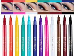 BestLand 12 Colors Matte Liquid Eyeliner Set Rainbow Colorful Neon Eyeliner Pencil Pigmented Waterproof Smudgeproof Long Lasting Gel Eye Liner Christmas Makeup Gift Kit for Women (Set E)