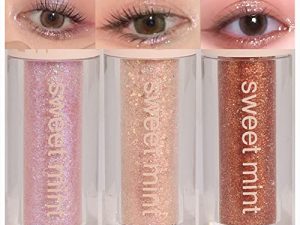 3Pcs Purple Champange Liquid Sparkly Eyeshadow Sticks.Quick-Drying Golden Liquid Glitter Eyeshadow Eyeliner Eyelid.Waterproof Highlight Inner Corner Shimmer Shiny Eye Looks