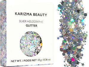KARIZMA Holographic Silver Body Glitter. 10g Chunky Face Glitter
