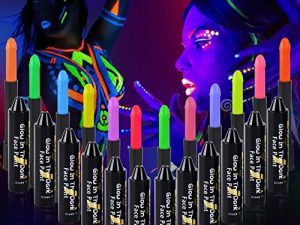 12 colors Glow in The Dark Body Paint UV Neon Face Paint Crayons Halloween Neon Face Painting Crayons Kit for Halloween Costume Holiday Birthday Masquerades Club Makeup party