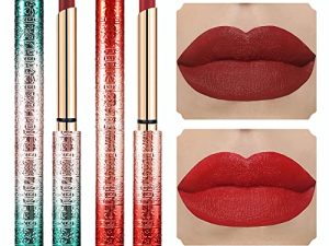 evpct 2Pcs Dark Ruby Red Silky Velvet Matte Lipstick Lip Stain Makeup Set