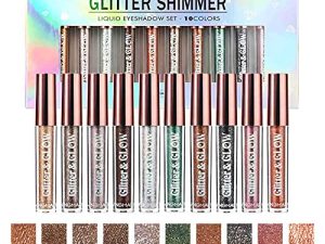 Sumeitang 10 Colors Liquid Eyeshadow Metallic Glitter Eyeshadow Set Diamond Shimmer Sparkling Smokey Eye Looks Quick-Drying Waterproof Long Lasting for Women Eye Makeup Gift Kits