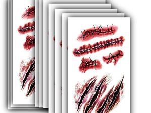 10pcs Horror Realistic Fake Bloody Wound Stitch Scar Scab Waterproof Temporary Tattoo Sticker Halloween Masquerade Prank Makeup Props (10) (10pcs S165)