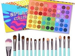 UCANBE 54 Colors Splashy Candies Eyeshadow Palette + 15pcs Makeup Brush Set