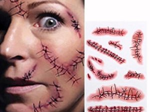 Tinuos Horror Realistic Fake Bloody Wound Stitch Scar Scab Waterproof Temporary Tattoo Sticker Halloween Masquerade Prank Makeup Props-5PC
