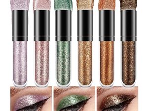 6 Pcs Purple Green Liquid Glitter Eyeshadow Makeup Kit.Quick-Drying Liquid Sparkle Eyeshadow Sticks.Longwearing Liquid Metallic Eyeshadow Shimmer Eyeshadow Palette.6 Colorful Liquid Eyeliner Glitter Silver Gold Eye Shadow