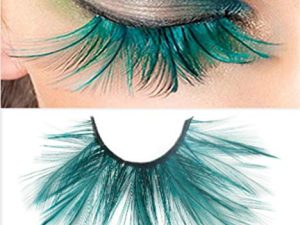 Dorisue Halloween eyelashes Double Lip Black with Green Big Extra Long Feather eyelashes Extra extension Halloween Green Feather Tip False Eyelashes Dance Halloween Costume