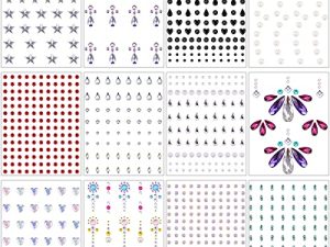 SIQUK 12 Sheets Face Jewels Stick on Face Gems Body Eye Nail Face Rhinestone Self Adhesive Face Crystal Face Sticker Jewel for Makeup Rave Festival DIY Nail Art Decorations