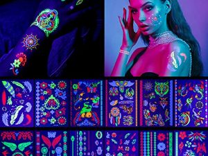 12 Sheets Large Glow In The Dark Tattoo Neon Temporary Makeup