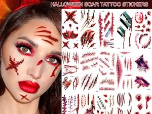 Horror Realistic Fake Bloody Wound Stitch Scar Scab Waterproof Temporary Tattoo Sticker Halloween Masquerade Prank Makeup Props (D)
